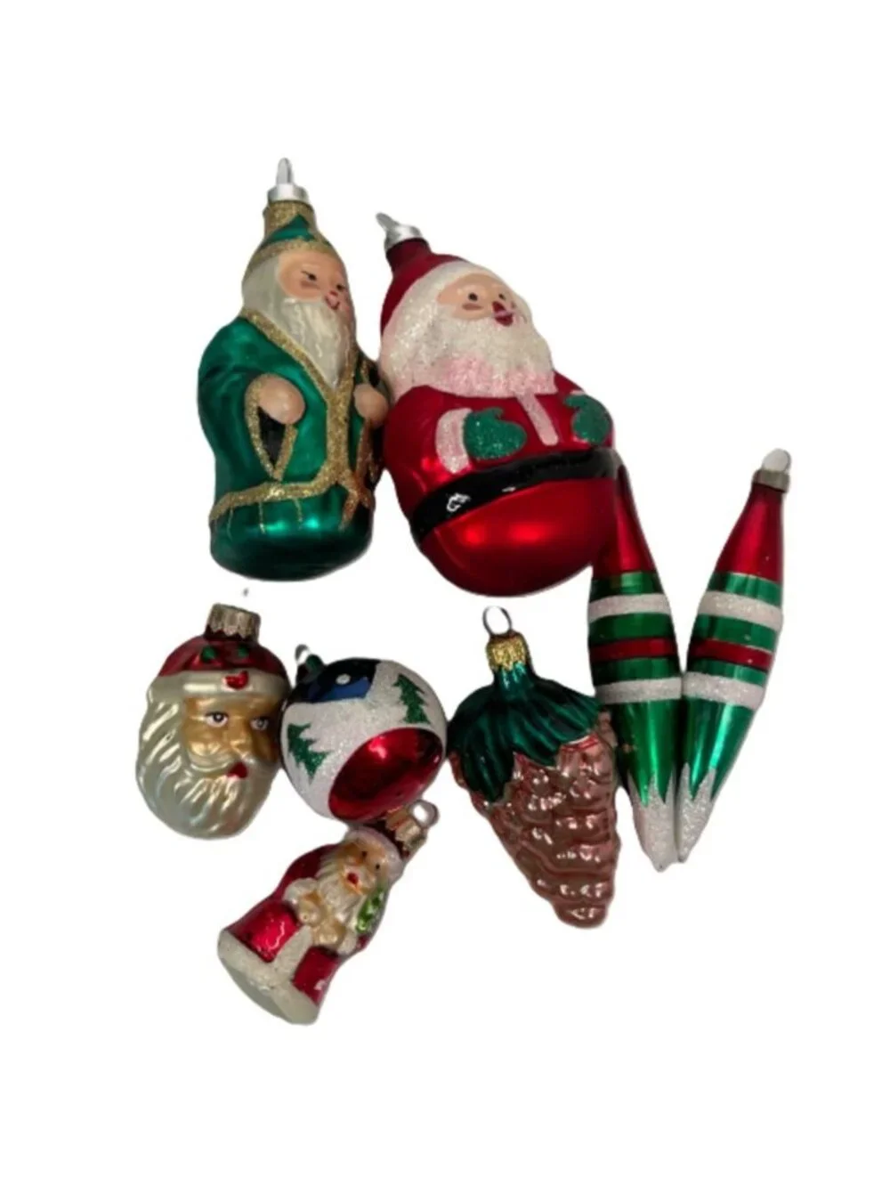 Vintage Mid Century Figural Mercury Glass Christmas Ornament Lot of 8